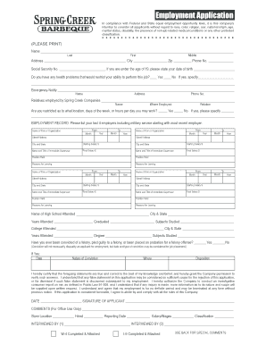 Spring Creek Bbq Application  Form