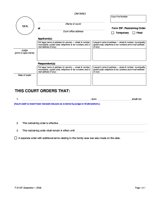 Canada Ontario Restraining Order  Form