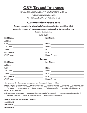 Bank Insurance Sheets to Print  Form