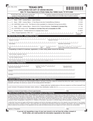  Texas Dps Application for Copy of Driver Record 2015-2024