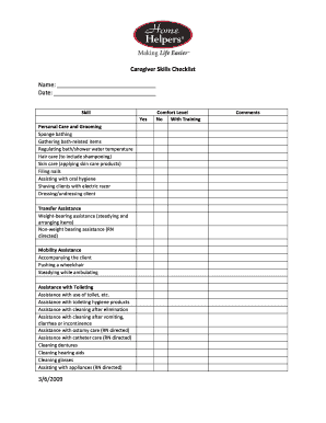 Caregiver Skills Checklist Local Homehelpershomecare Com  Form