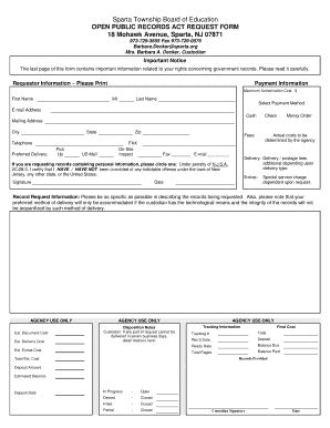 Open Public Records Act Request Form