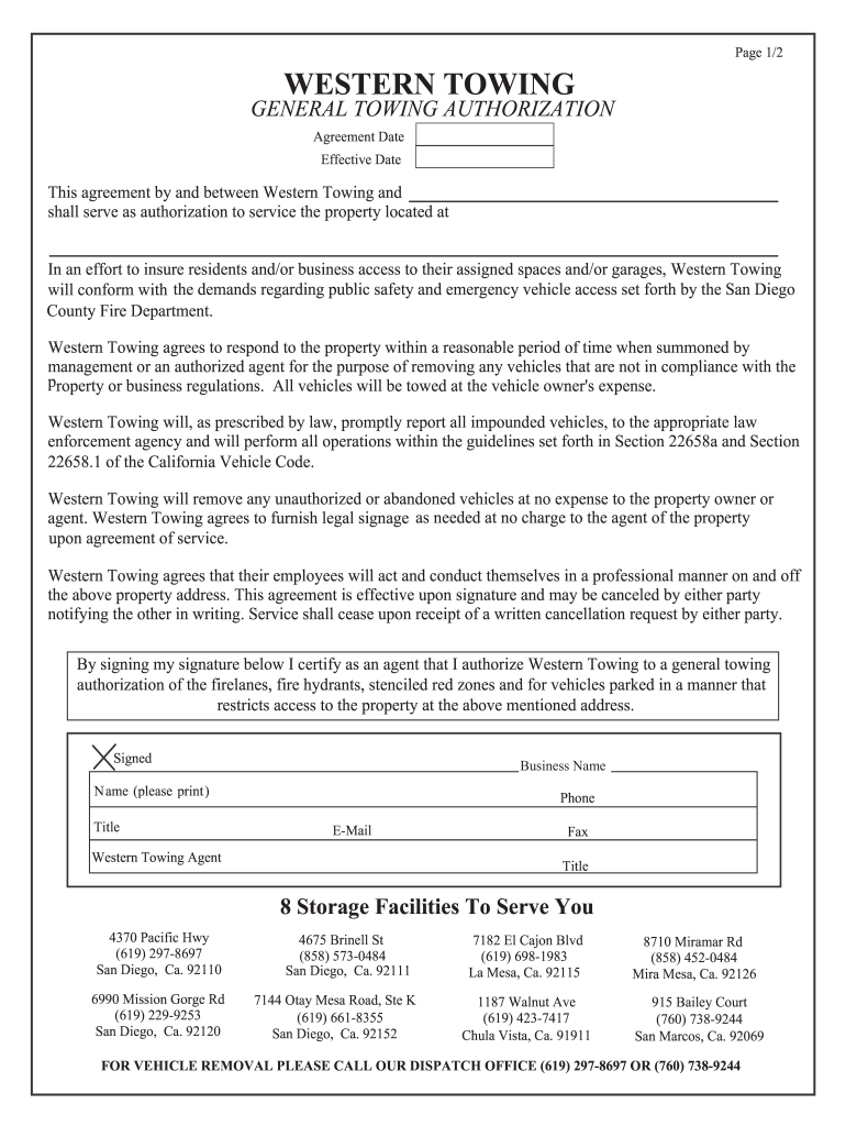 Western Towing Third Party Release Form