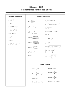 Missouri Eoc Mathematics Reference Sheet  Form