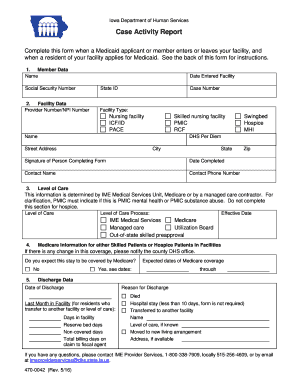 Iowa Department of Human Services Case Activity Report Form 470 0042