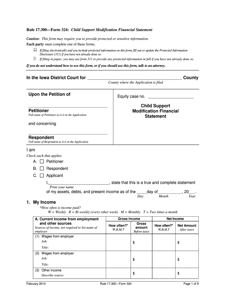 Iowa Child Support Financial  Form