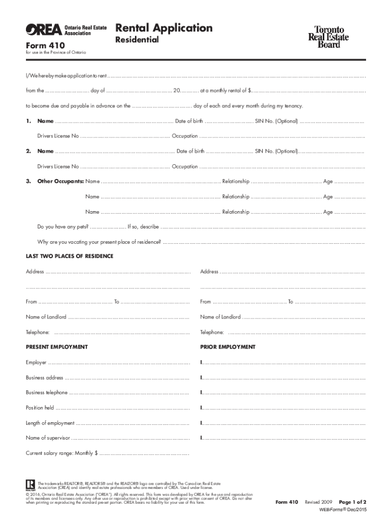 Orea Rental Application  Form