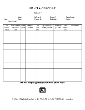 Elevator Maintenance Log USI Condo USI Insurance Services  Form