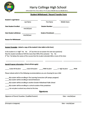 School Withdrawal Form