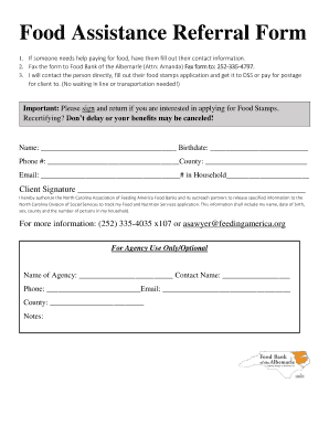 Food Bank Referral Form