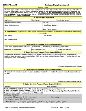 CITY of DALLAS Employee Disciplinary Appeal 4eval Com  Form