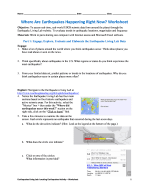 Where Are Earthquakes Happening Right Now Worksheet  Form