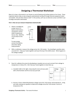 Designing a Thermostat Worksheet Teach Engineering  Form