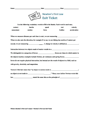 Newton's First Law Exit Ticket  Form