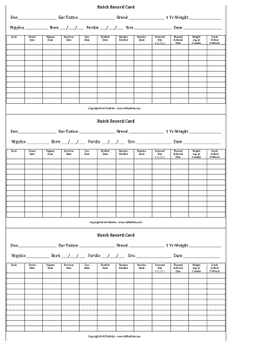 Hutch Record Card AZ Rabbits  Form