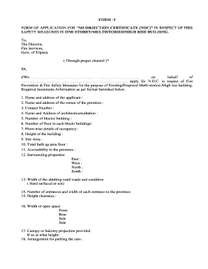 FORM of APPLICATION for NO OBJECTION CERTIFICATE NOC Fireservice Tripura Gov