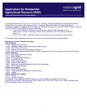 National Grid Agricultural Discount  Form