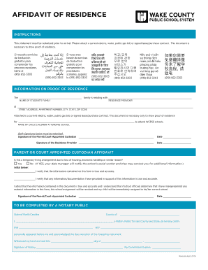 Wcpss Affidavit of Residence  Form