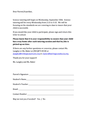 Tutoring Letter to Parents PDF  Form