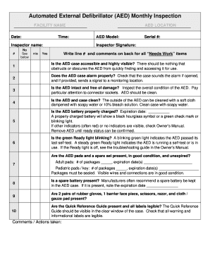 Automated External Defibrillator AED Monthly Inspection Njmel  Form