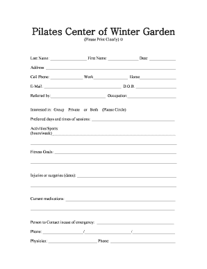  Pilates New Client Form Sample 2015