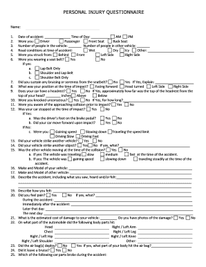 Personal Injury Questionnaire Form