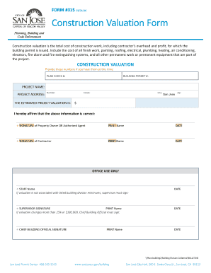 Construction Valuation Form San Jose