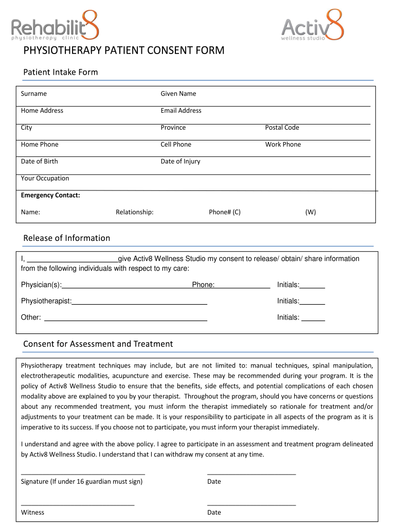 Physiotherapy Consent Form Template