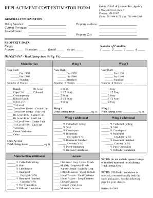 Home Replacement Cost Estimator Worksheet  Form
