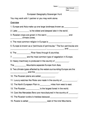 Europe Scavenger Hunt  Form