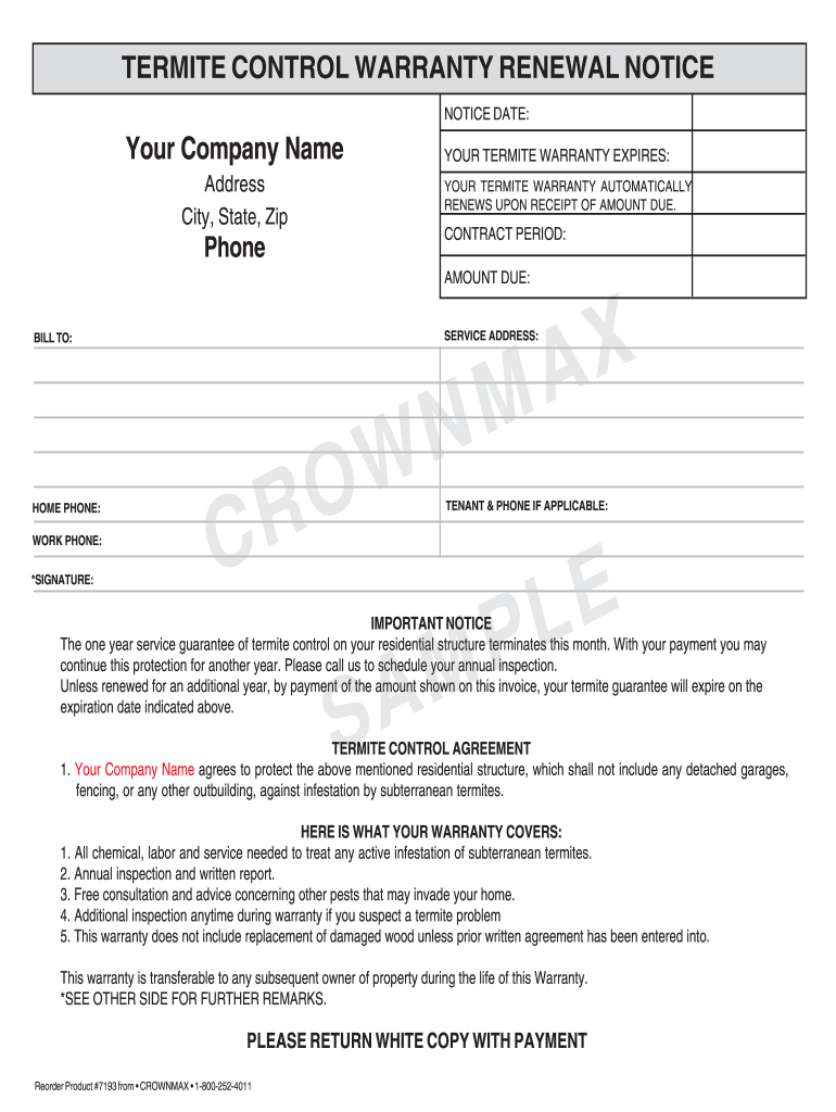 Termite Warranty Certificate  Form