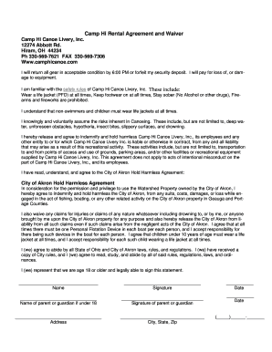 Camp Hi Rental Agreement and Waiver Camp Hi Canoe Livery  Form