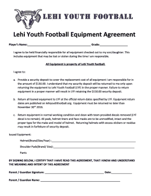  Little League Football Equipment Contract 2016