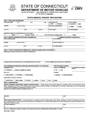  STATE MEDICAL WAIVER APPLICATION Connecticut 2015