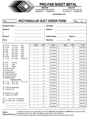 Pro Fab Duct Order Form07 Pro Fab Sheet Metal