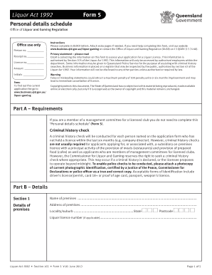 Form 5 Liquor Licence