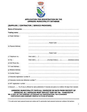 Umngeni Municipality Database Forms