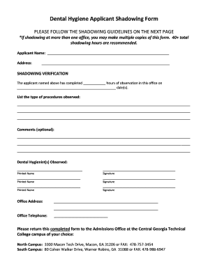 Dental Hygiene Applicant Shadowing Form Centralgatech Edu