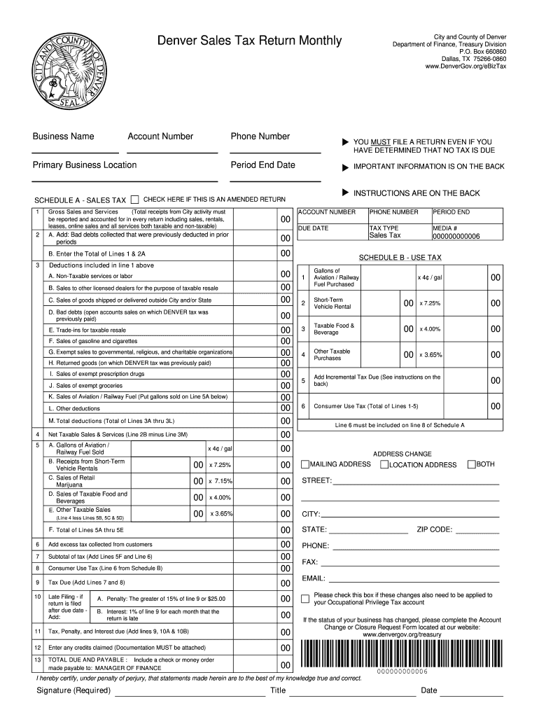 Denver Sales Tax Return Monthly Department of Finance Denvergov  Form