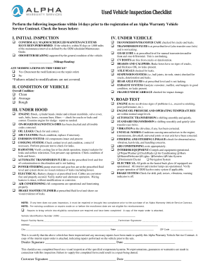 Used Vehicle Inspection Checklist Vehicle Service Contract  Form