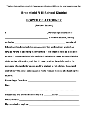Form Power of Attorney Resident DOC Brookfield K12 Mo