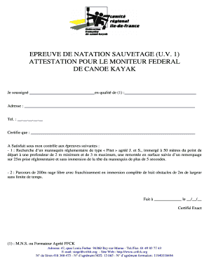 Attestation Natation  Form