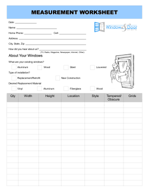 Replacement Window Measurement Worksheet  Form