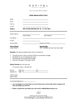 APACSR Hotel Reservation Form Apacrs2016