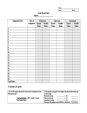 Grade Record Sheet PDF  Form