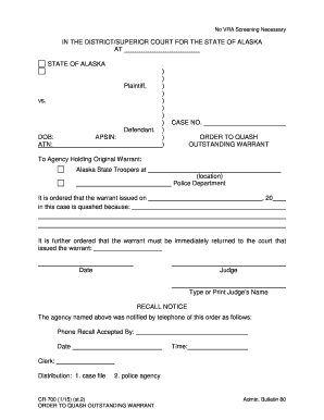 CR 700 Order to Quash Outstanding Warrant 1 15 Criminal Forms