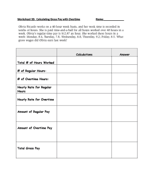 Worksheet 34 Gross Pay with Overtime Answer Key  Form