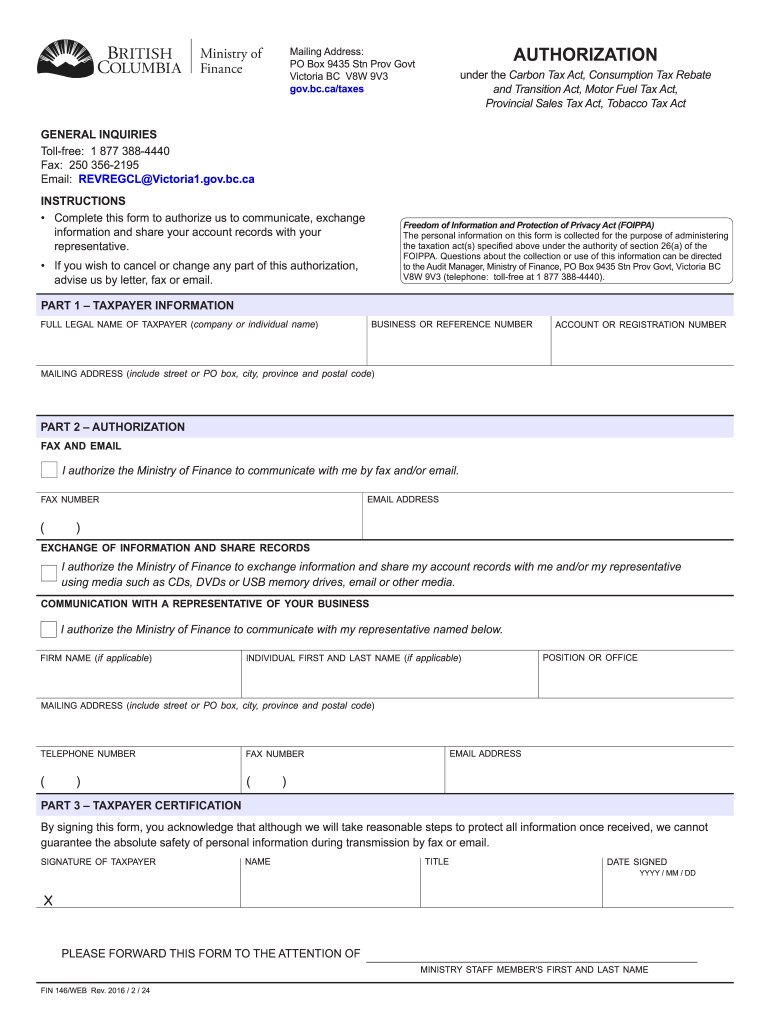  Authorization or Cancellation of a Representative Form Fin 146 for the Speculation and Vacancy Tax 2016-2024