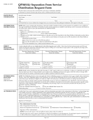 QP401k Separation from Service Distribution Request Form