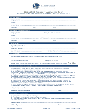 Stronglink Warranty Application Form Stronglink Warranty Application Form